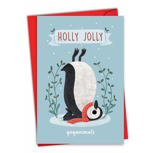 Funny Christmas Greeting Card (1 Card) Merry Christmas Holiday Holiday Yoganimals-Penguin | Envelope(s) Included | Made in the USA