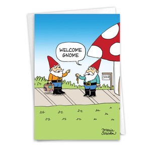 Funny New Home Greeting Card w/ Envelope (1 Card) Housewarming Welcome Gnome, For Him For Her - NobleWorks