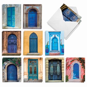 20 Assorted Blank All Occasions Notecards - Blue Doors - 10 Designs, 2 Each w/ Envelopes - AM7170OCB-B2X10