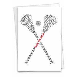 Thank You Greeting Card (Coach) with 5 x 7 Inch Envelope - Lacrosse Coach - Crossed Lacrosse Sticks and Ball