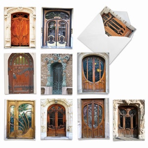 10 Assorted Blank Note Cards Packed Set 4 x 5.12 Inch with Envelopes (10 Designs, 1 Each) Art Nouveau Doors