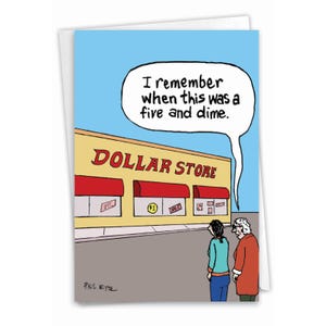 Funny Birthday Greeting Card w/ Envelope - Dollar Store - Women Looking at Dollar Store, For Him For Her