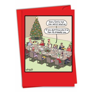 1 Funny Christmas Greeting Card w/ Envelope - Happy Holidays - Weird Relative - Girl Talking to Man at Dinner, For Him For Her - NobleWorks