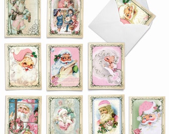 10 Assorted Christmas Notecards  Set 4 x 5.12 Inch with Envelopes (10 Designs, 1 Each) PINK KRINGLE: 10 Assorted Christmas Note...