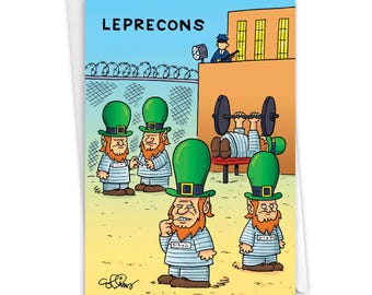 Hilarious St. Patricks Day Greeting Card with 5 x 7 Inch Envelope (1 Card)  Leprecons