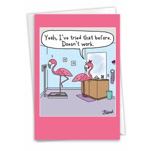 Funny Birthday Greeting Card with 5 x 7 Inch Envelope (1 Card) Bday Flamingo Scale