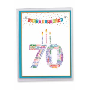 Jumbo 70th Birthday Milestone Greeting Card 8.5&quot;x11&quot; (1 Pack) Big, Jumbo Word Cloud 70 | Envelope(s) Included | Made in the USA