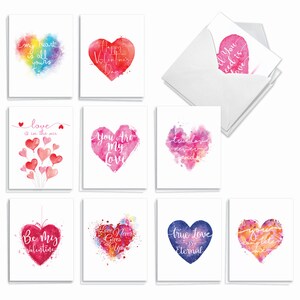 20 Assorted Valentines Day Card Pack (4 x 5.12 Inch) - 10 Designs, 2 Each - Line Heart AM3182VDG-B2x10, For Him For Her