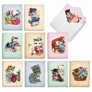 20 Assorted Blank Note Cards  Set 4 x 5.12 Inch with Envelopes (10 Designs, 2 Each) Vintage Cats