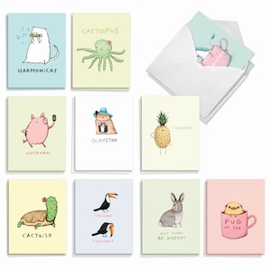 20 Assorted Blank All Occasions Notecards Bulk Pack 4 x 5.12 Inch with Envelopes (10 Designs2 Each)  Punimals