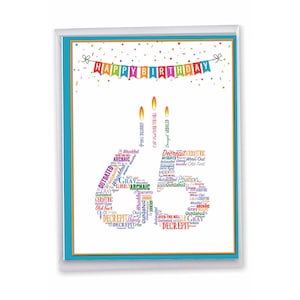Jumbo 65th Birthday Milestone Greeting Card 8.5&quot;x11&quot; (1 Pack) Oversize Jumbo Word Cloud 65 | Envelope(s) Included | Made in the USA