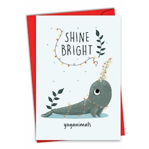 Funny Christmas Greeting Card (1 Card) Merry Christmas Holiday Holiday Yoganimals-Narwhal | Envelope(s) Included | Made in the USA