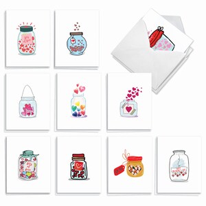 20 Assorted Valentines Day Card Pack (4 x 5.12 Inch) - 10 Designs, 2 Each - Love Jar AM3183VDG-B2x10