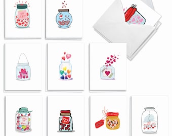 20 Assorted Valentines Day Card Pack (4 x 5.12 Inch) - 10 Designs, 2 Each - Love Jar AM3183VDG-B2x10