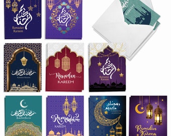 20 Assorted Ramadan Notes Bulk Bulk Pack 4 x 5.12 Inch with Envelopes (10 Designs2 Each)  Ramadan Kareem