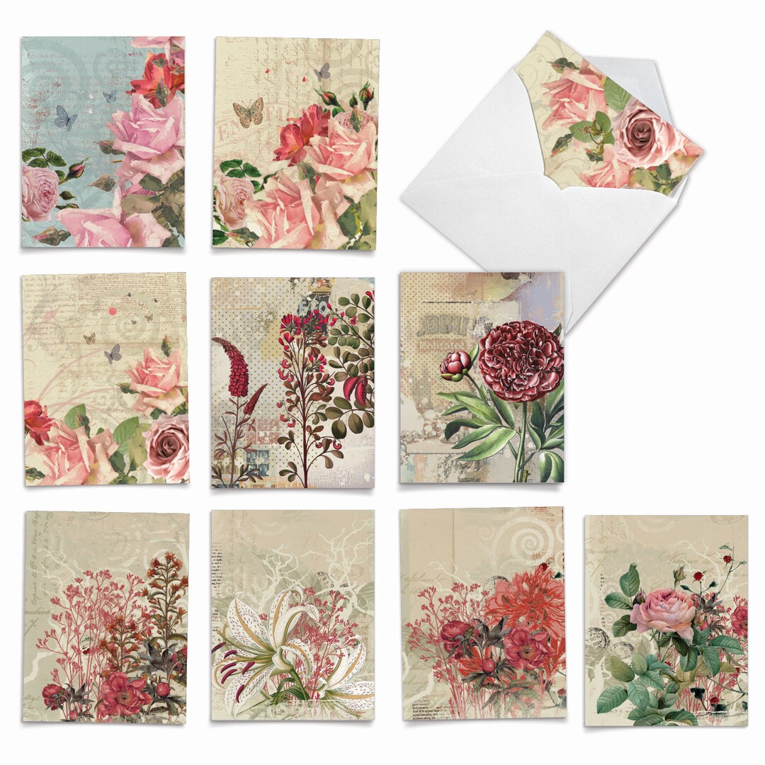 10 Assorted Blank Notecards Bulk Pack Set 4 X 5.12 Inch With Envelopes ...