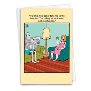 Funny Baby Congratulations Card - Push Notification - Single Card w/ Envelope - C7276BBG
