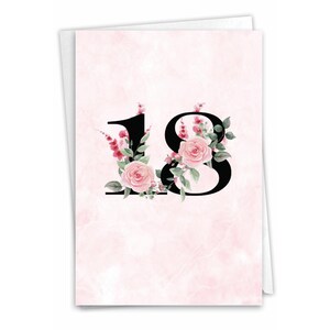 18th Birthday Milestone Paper Card (1 Card) Floral Age 18 | Envelope(s) Included | Made in the USA