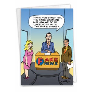 Funny Birthday Greeting Card with 5 x 7 Inch Envelope (1 Card) Bday Fake News Report - Anchorman and Crew on TV News Set