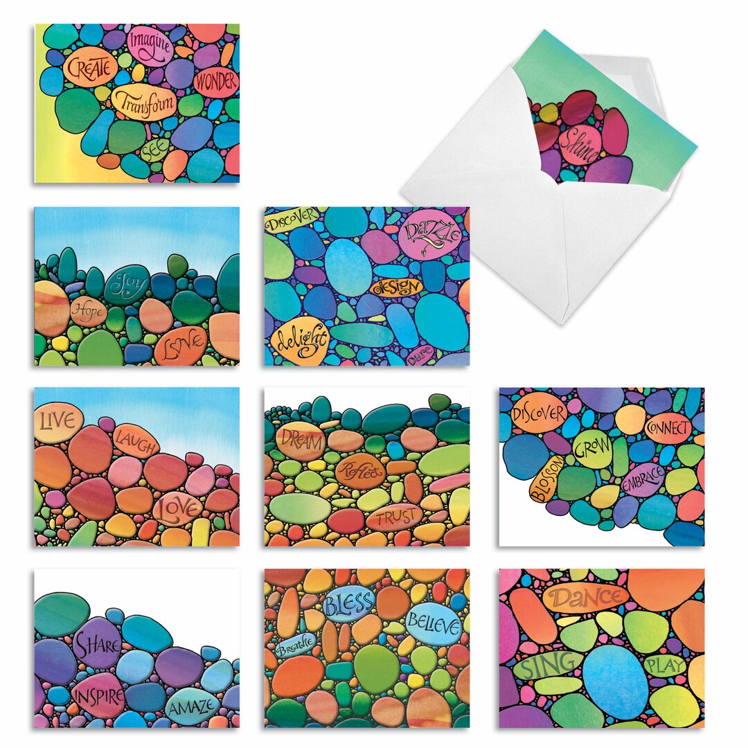 10 Assorted Blank Notecards Bulk Pack Set 4 X 5.12 Inch With Envelopes 10 Designs, 1 Each