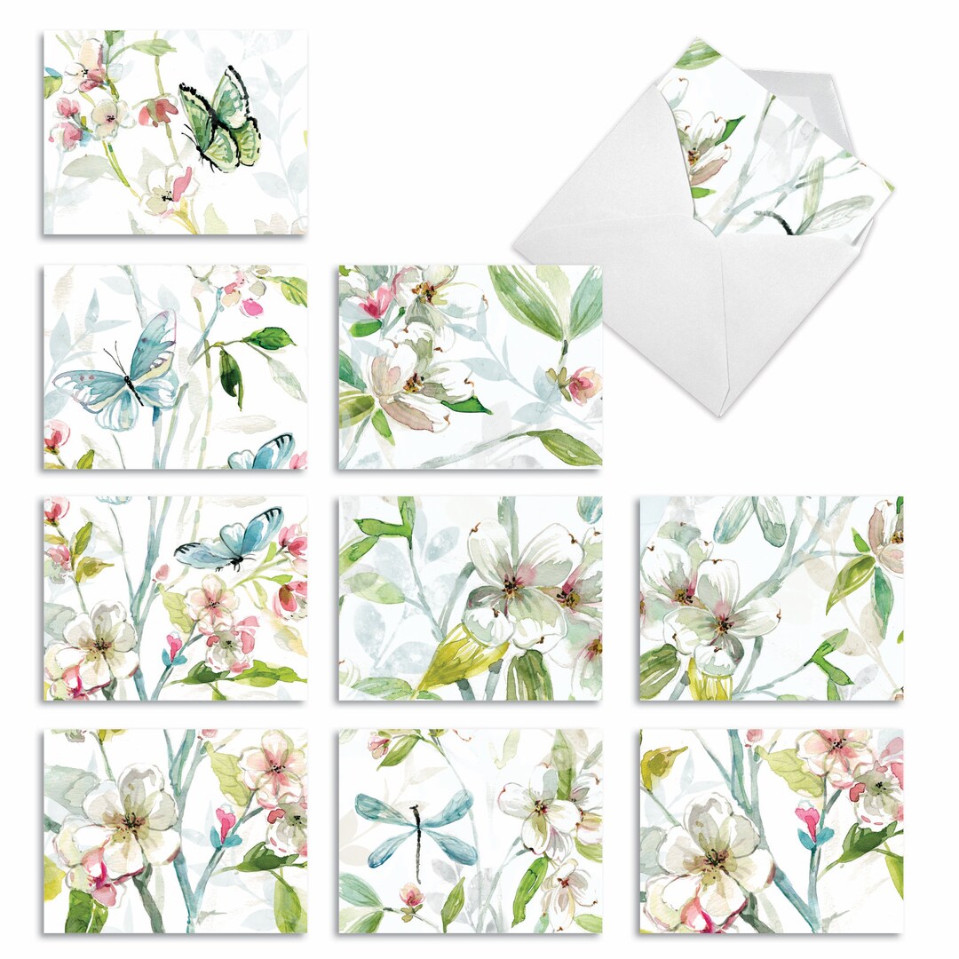 10 Assorted Blank Note Cards Bulk Set 4 X 5.12 Inch With Envelopes 10