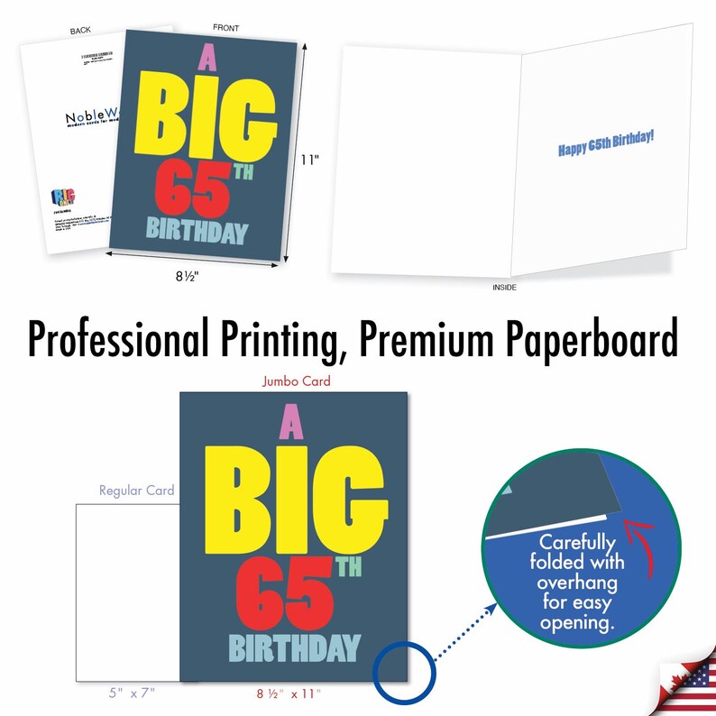 Jumbo 65th Milestone Birthday Greeting Card 8.5x11 Inch With Envelope ...