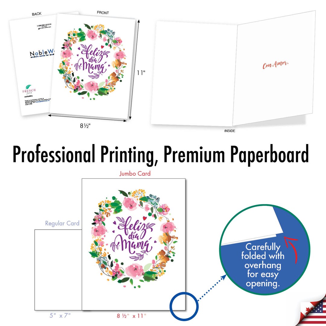 Jumbo Spanish Mother's Day Paper Card 8.5 X 11 Inch W/ Envelope 1 Pack ...