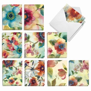 20 Assorted Blank Notes Bulk Pack 4 x 5.12 Inch w/ Envelopes (10 Designs2 Each)  Watercolor Botanicals, For Him For Her