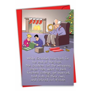 Blank Christmas Paper Card w/ Envelope (1 Card) Merry Christmas Holiday Sticky Tape Blank Christmas Humor Card, For Him For Her - NobleWorks