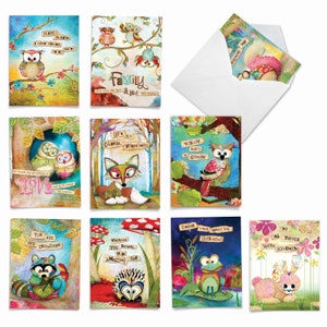 10 Assorted Blank All Occasions Notes Packed Set 4 x 5.12 Inch w/ Envelopes (10 Designs, 1 Each) FOREST FRIENDS, For Him For Her