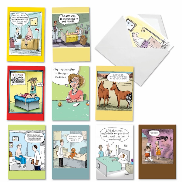 10 Assorted Bulk Pack Funny Get Well Greeting Cards w/Envelopes (10 Designs1 Each)  Sick Jokes, For Him For Her