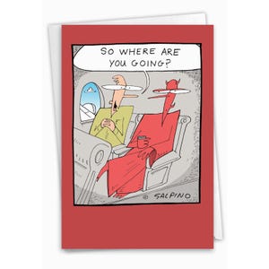 Birthday Greeting Card w/ Envelope (1 Card) Bday Devil Plane Ride, For Him For Her