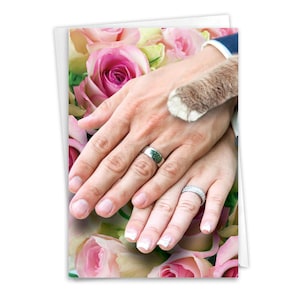 Funny Wedding Congratulations Greeting Card w/ Envelope (1 Card) Congrats, Thank You Hands And Cat Paw, For Him For Her