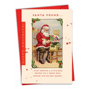 Funny Christmas Greeting Card w/ Envelope (1 Card) Merry Christmas Holiday Santa&#39;s Little Bud, For Him For Her
