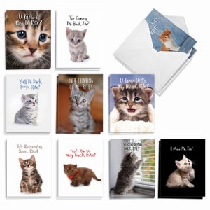 20 Assorted Miss You Note Cards Bulk Pack 4 x 5.12 Inch w/ Envelopes (10 Designs2 Each)  Miss U Kitties, For Him For Her