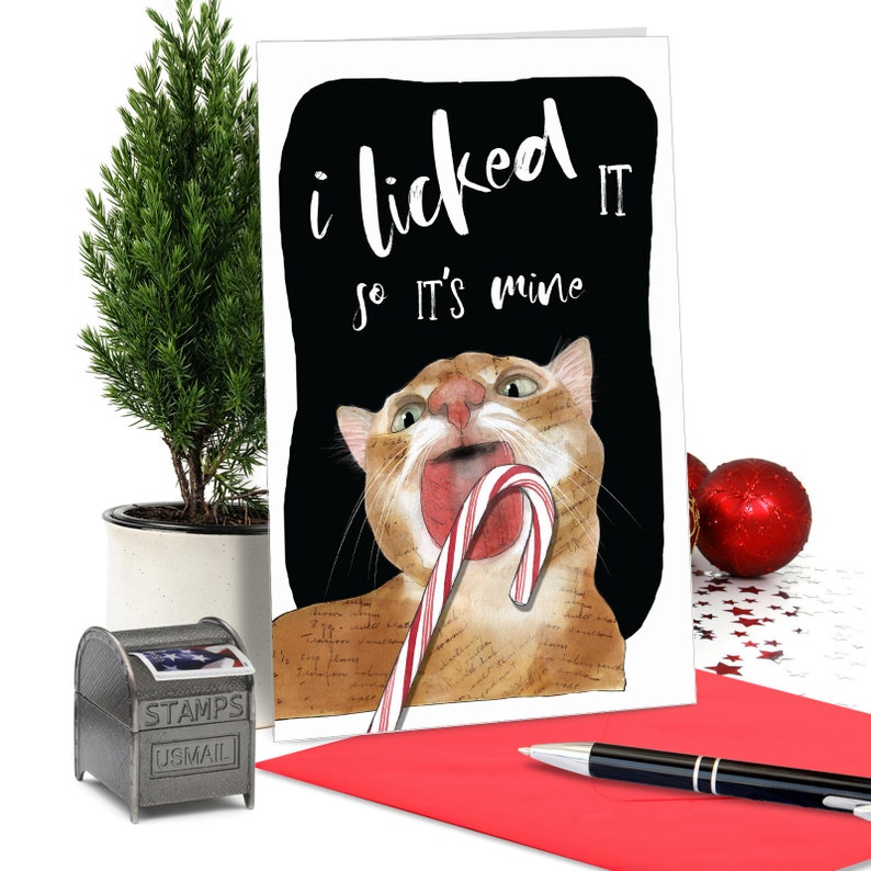 Nobleworks Cat Lick 12 Merry Christmas Cards Boxed Funny Etsy