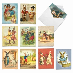 10 Assorted Blank Note Cards Packed Set 4 x 5.12 Inch with Envelopes (10 Designs, 1 Each) FUNNY BUNNIES: 10 Assorted Blank Note Cards.