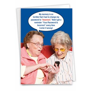 Funny Blank All Occasions Greeting Card w/ Envelope (1 Card) Blank All Occasions Incorrect Password, For Him For Her