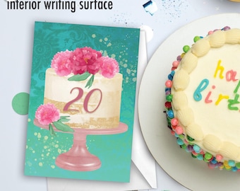 20th Birthday Milestone Greeting Card (1 Card) Number Cake 20 | Envelope(s) Included | Made in the USA