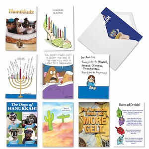 10 Assorted Set Funny Chanukah Greeting Cards w/Envelopes (10 Designs, 1 Each) Hanukkah Humor, For Him For Her