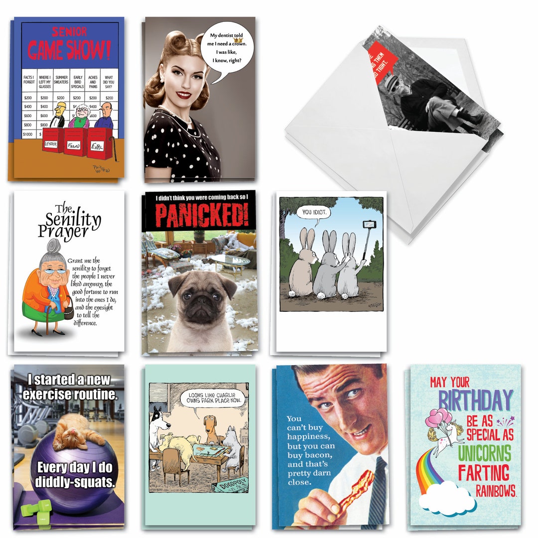 Humorous Cards 20 Assorted Set Funny Birthday Greeting Cards W/envelopes (10 Designs ...