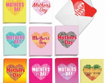 20 Assorted Mothers Day Note Cards Bulk Pack 4 x 5.12 Inch with Envelopes (10 Designs2 Each)  Mothers Words