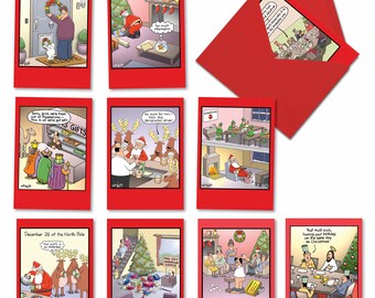 A1250 'Traces of Nuts' - 10 Funny Christmas Cards - Assortment of 4.63 x 6.75 inch Happy Holiday and Merry Xmas Cards - Cartoon Stationery