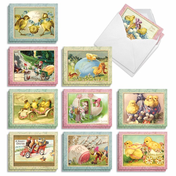 20 Assorted Easter Note Cards Bulk Pack 4 x 5.12 Inch with Envelopes (10 Designs2 Each)  Springtime Chicks