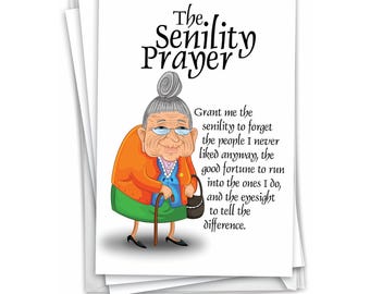 Pack of 3 Funny Birthday Greeting Cards with Envelopes (1 Design3 Each)  Senility Prayer - NobleWorks