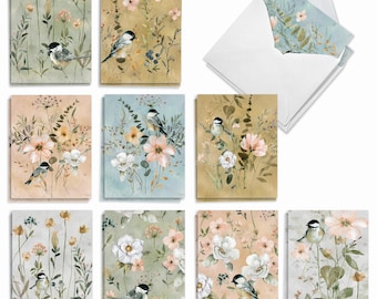 20 Assorted Blank All Occasions Notecards - Botanical Sketchbook - 10 Designs, 2 Each w/ Envelopes - AM2819OCB-B2X10