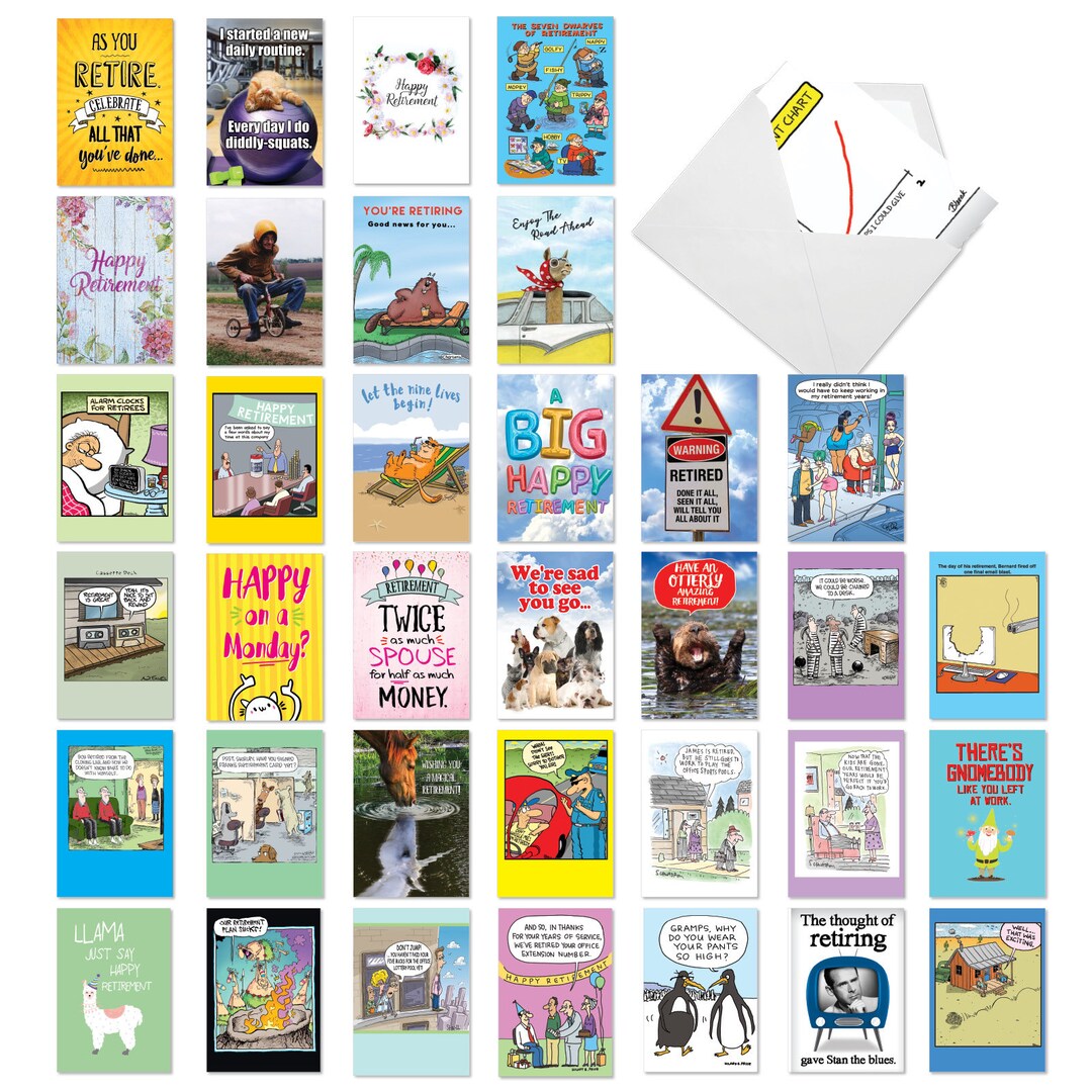 36 Assorted Set Funny Retirement Greeting Cards Rollicking Retirees