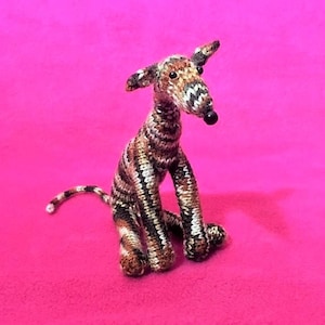 Whippet Greyhound Lurcher Dog Best Friend Mother’s Day Gift Hand Knitted Stripey Dark Brindle Sighthound Longdog Ornament Quirky Cute Small