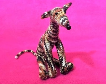 Whippet Greyhound Lurcher Dog Best Friend Father’s Day Gift Hand Knitted Stripey Dark Brindle Sighthound Longdog Ornament Quirky Cute Small