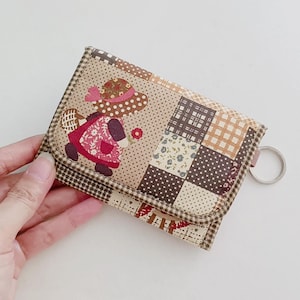 Llavero billetera delgada, billetera vegana para monedas, llavero con tarjetero, llavero con monedero, billetera minimalista, mini billetera plegable - Marrón vintage